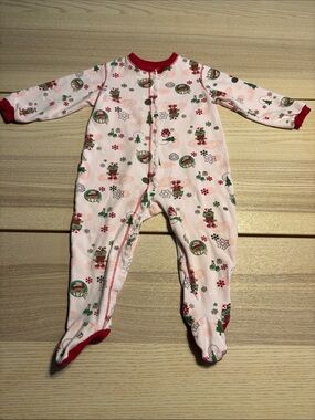 Pink Holiday Print Footed One-Piece for Kids